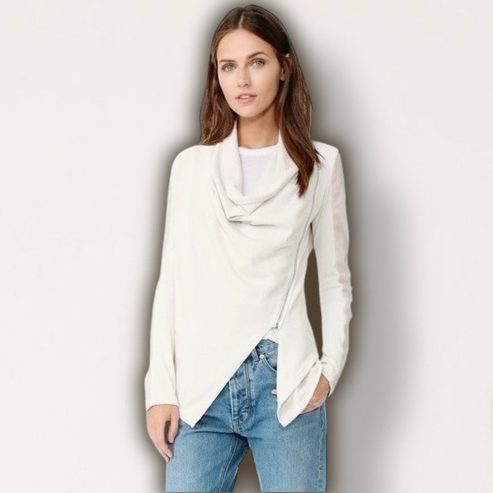 NWT Blank NYC Cream Vegan Leather Mixed Media Asymmetrical Zip Jacket Size Small